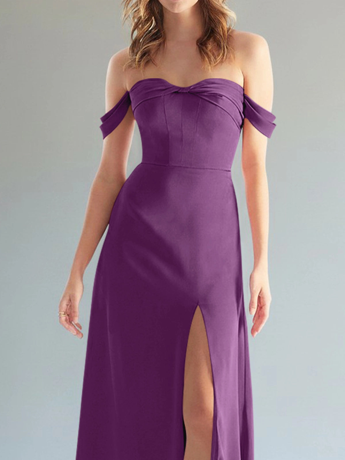 Off-the-Shoulder Slit Bridesmaid Dress 