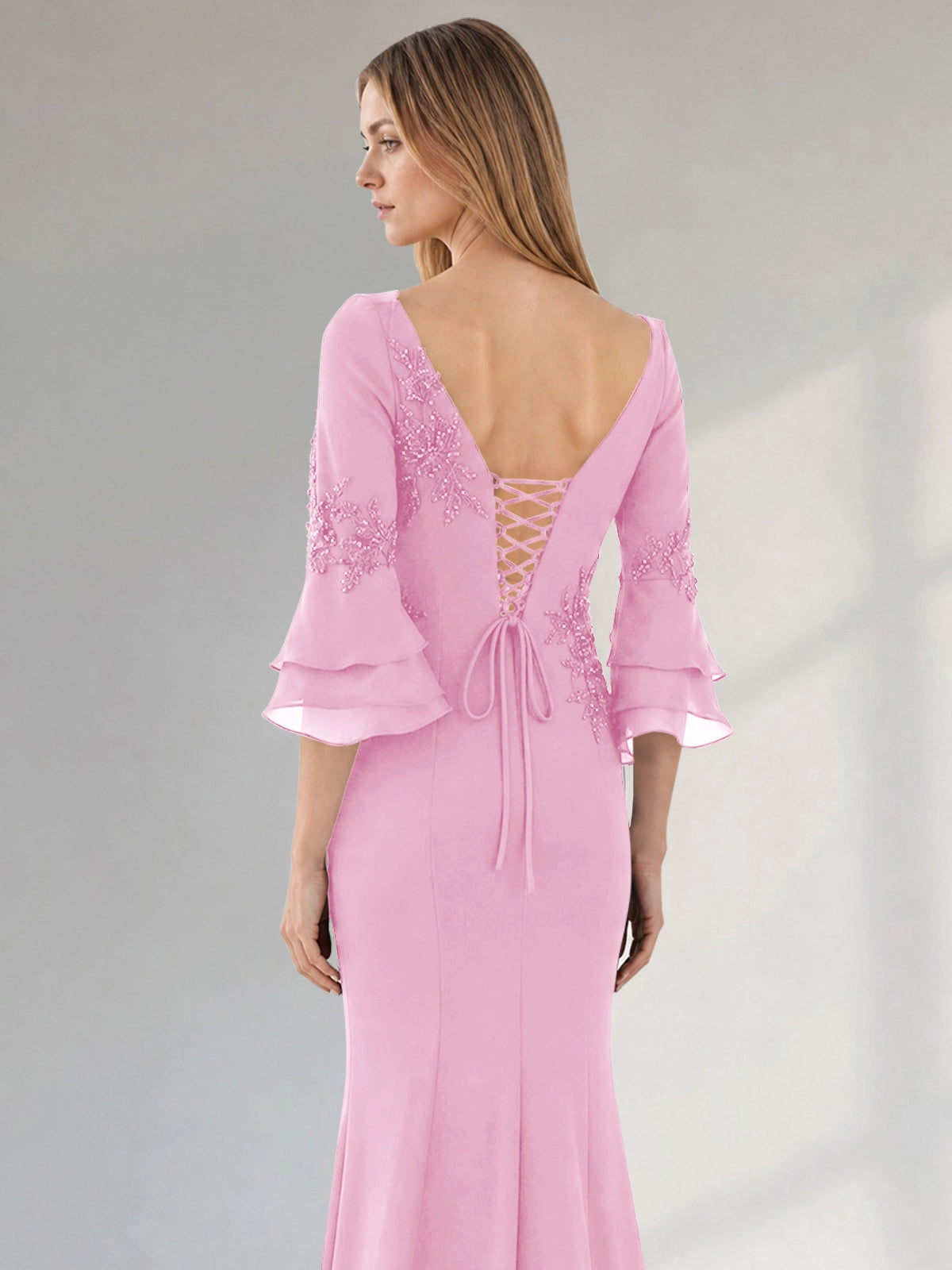 Chiffon Mother of the Bride Dress with 3/4 Sleeves