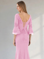 Chiffon Mother of the Bride Dress with 3/4 Sleeves
