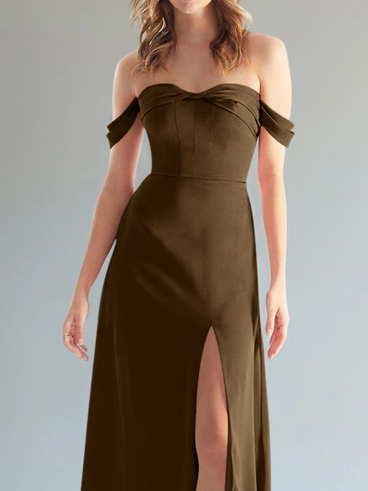 Off-the-Shoulder Slit Bridesmaid Dress 