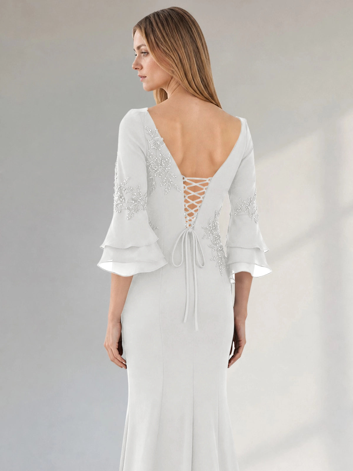 Chiffon Mother of the Bride Dress with 3/4 Sleeves
