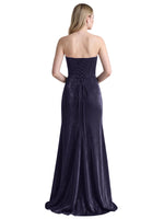 Velvet Prom Dress with Beaded Applique 