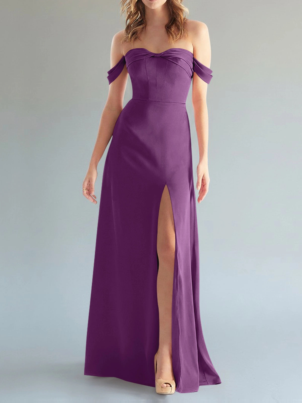 Off-the-Shoulder Slit Bridesmaid Dress 