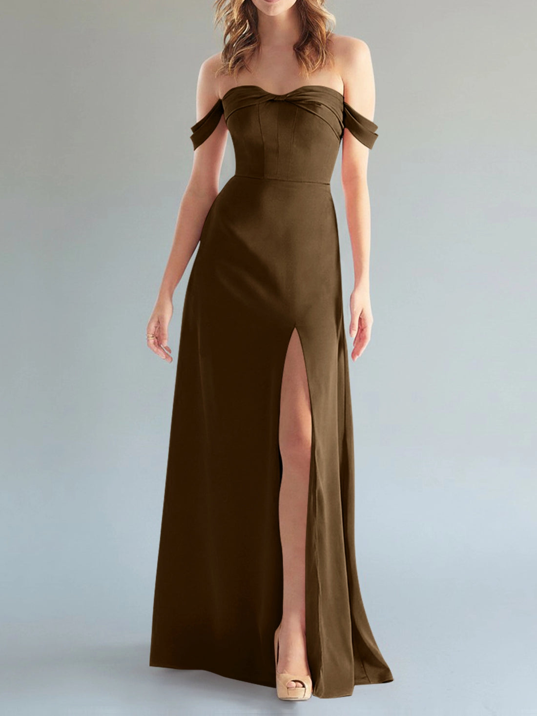 Off-the-Shoulder Slit Bridesmaid Dress 