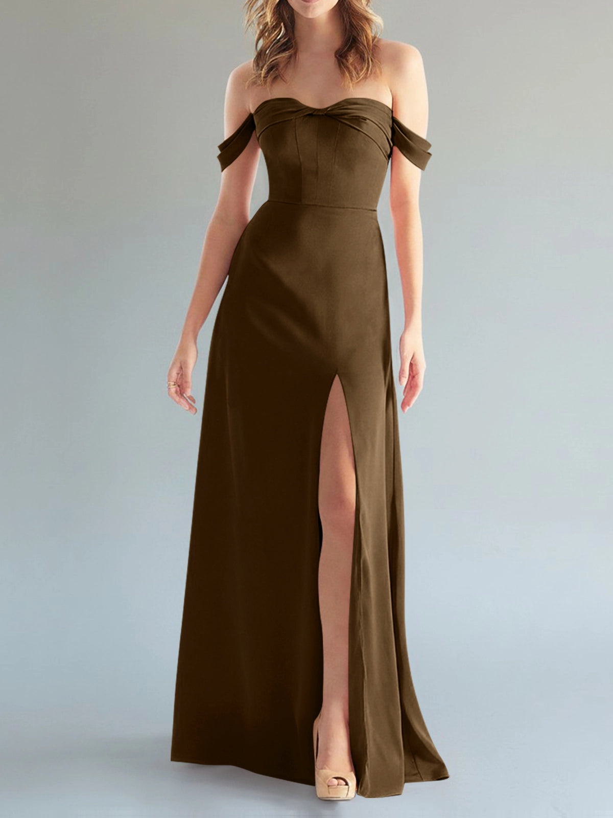 Off-the-Shoulder Slit Bridesmaid Dress 