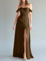 Off-the-Shoulder Slit Bridesmaid Dress 