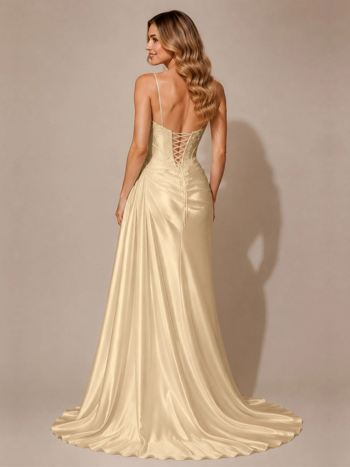 Silk-like Prom Dress with Appliques