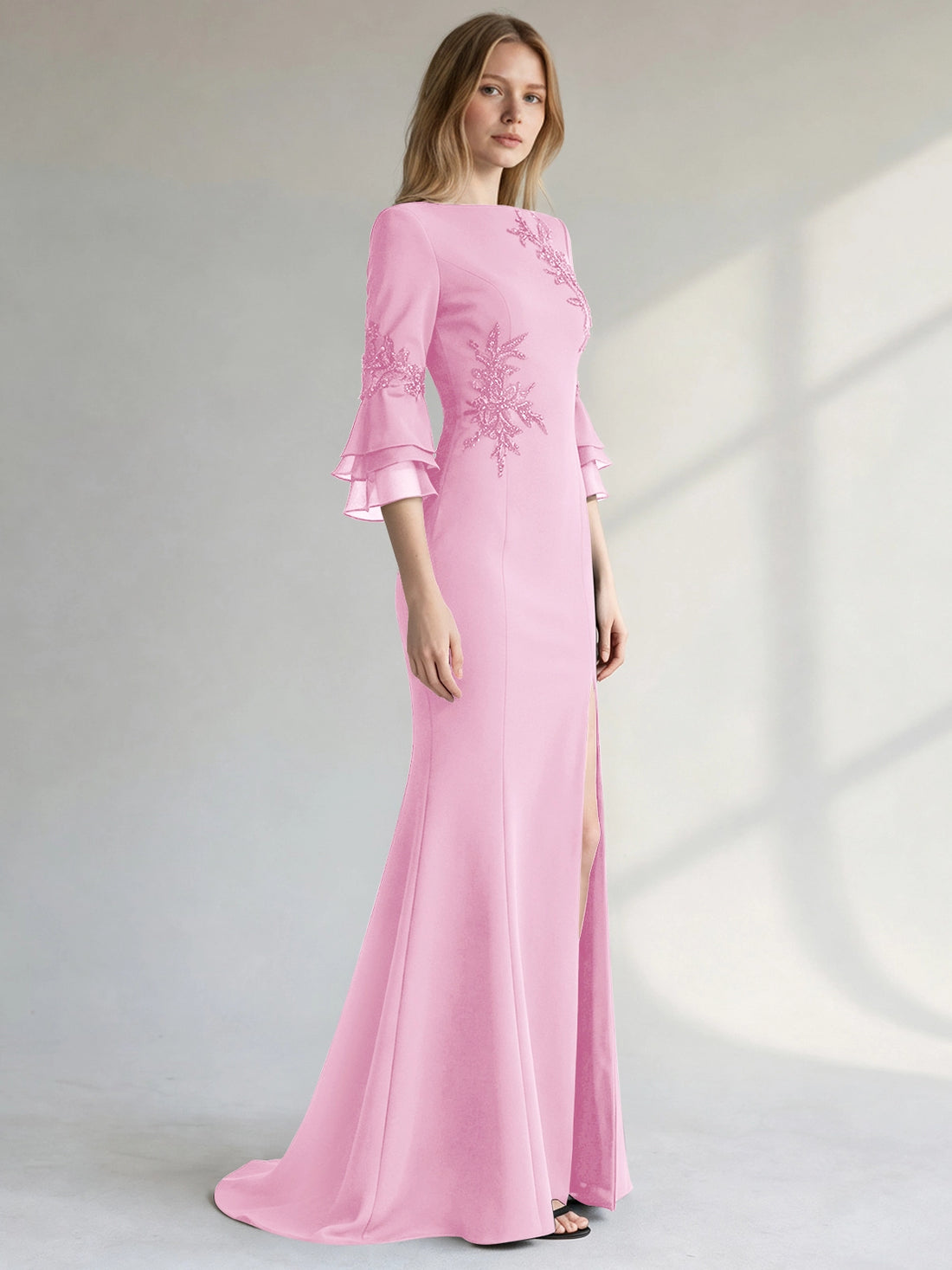 Chiffon Mother of the Bride Dress with 3/4 Sleeves