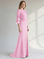 Chiffon Mother of the Bride Dress with 3/4 Sleeves