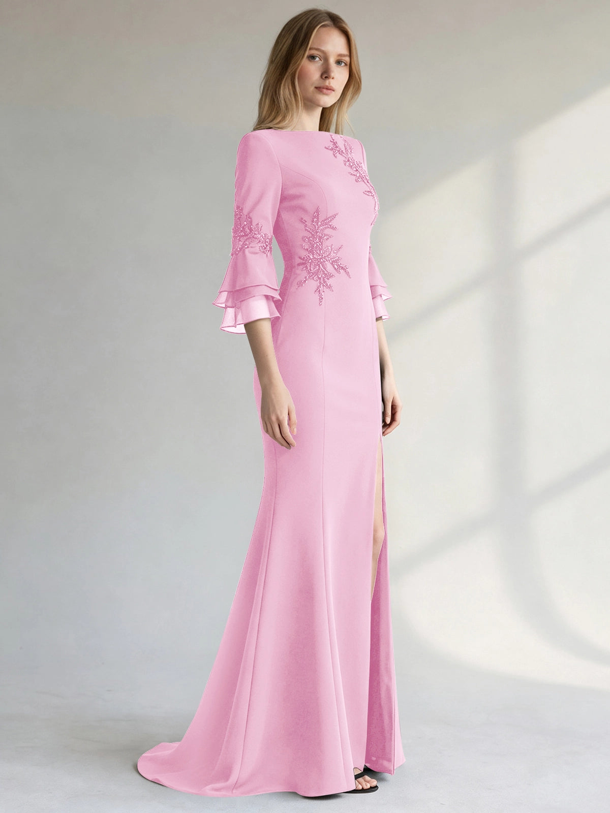Chiffon Mother of the Bride Dress with 3/4 Sleeves