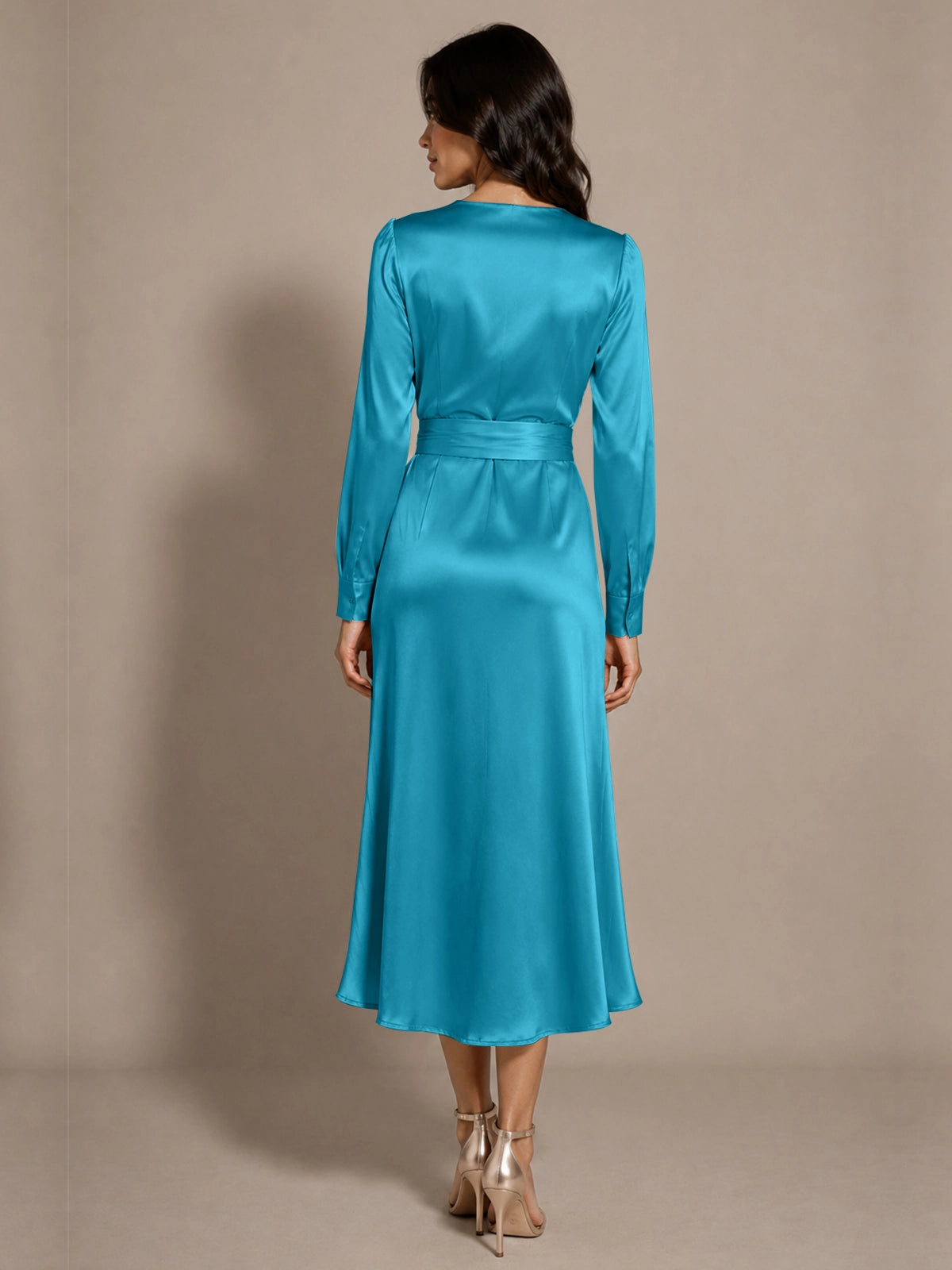 Silk-like Mother of the Bride Dress with Self-Tie Sash 