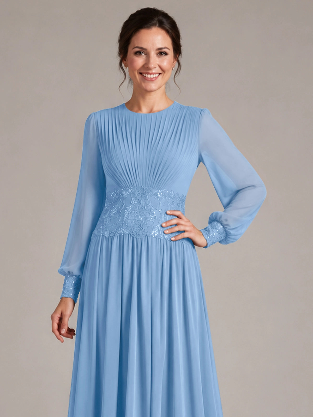 Chiffon Mother of the Bride Dress with Jewel Neckline 