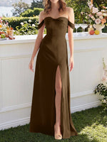 Off-the-Shoulder Slit Bridesmaid Dress 