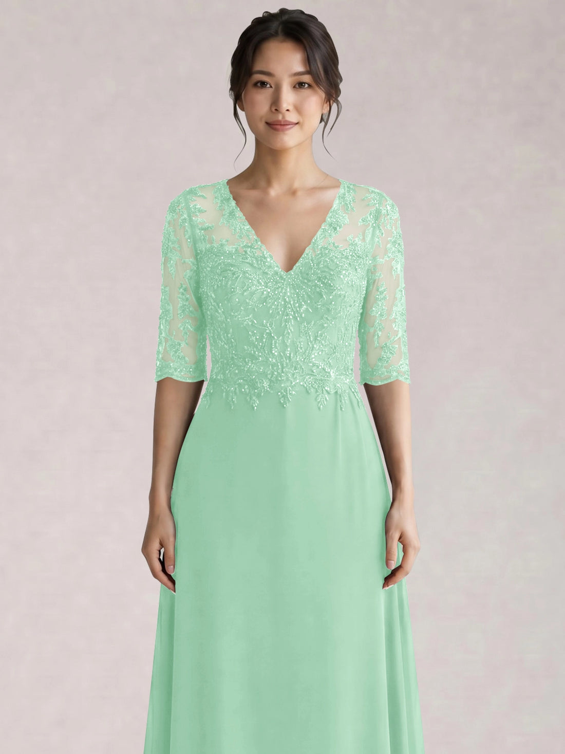 Lace Mother of the Bride Dress with Half Sleeves