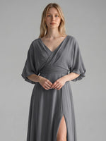 V-neck Slit Ruched Mother Dress 