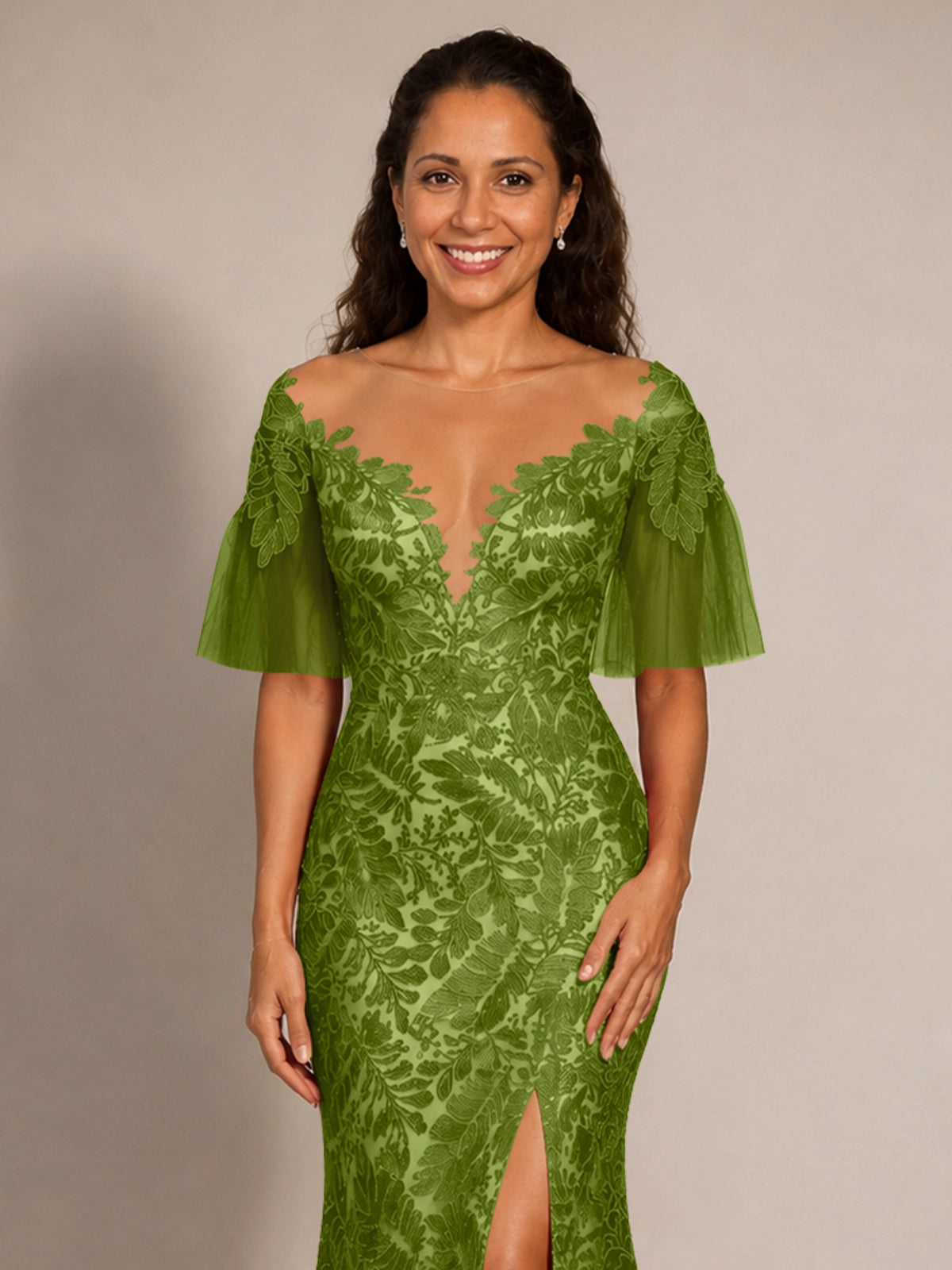 Mermaid Mother of the Bride Dress with V-neck 