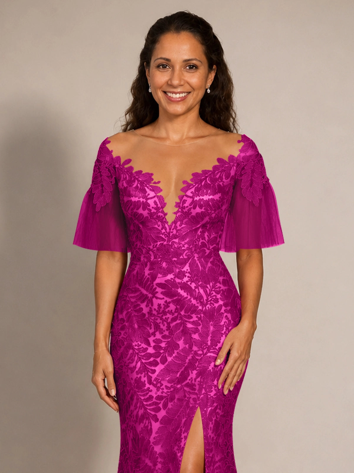 Mermaid Mother of the Bride Dress with V-neck 