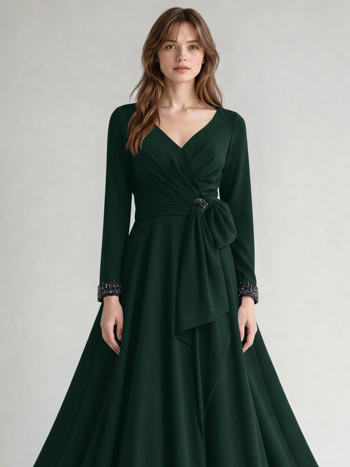 Stretch Satin Mother of the Bride Dress with Crystal