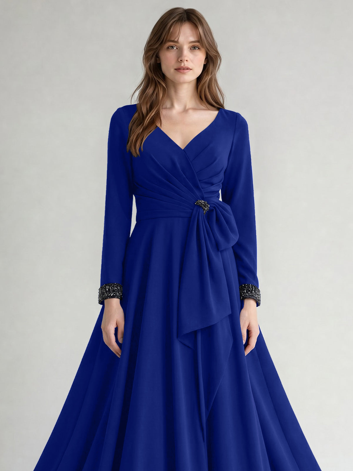 Stretch Satin Mother of the Bride Dress with Crystal