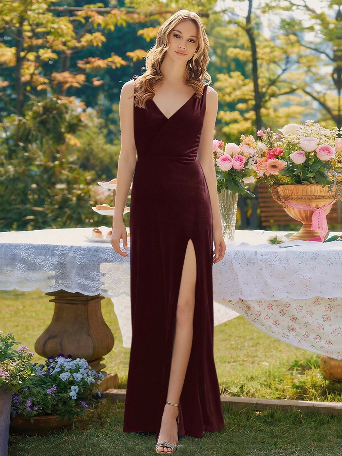 Velvet Bridesmaid Dress with Slit 