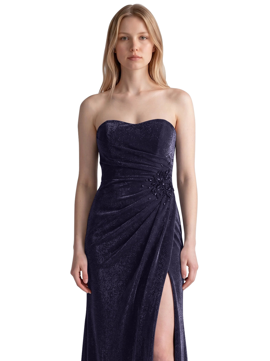 Velvet Prom Dress with Beaded Applique 
