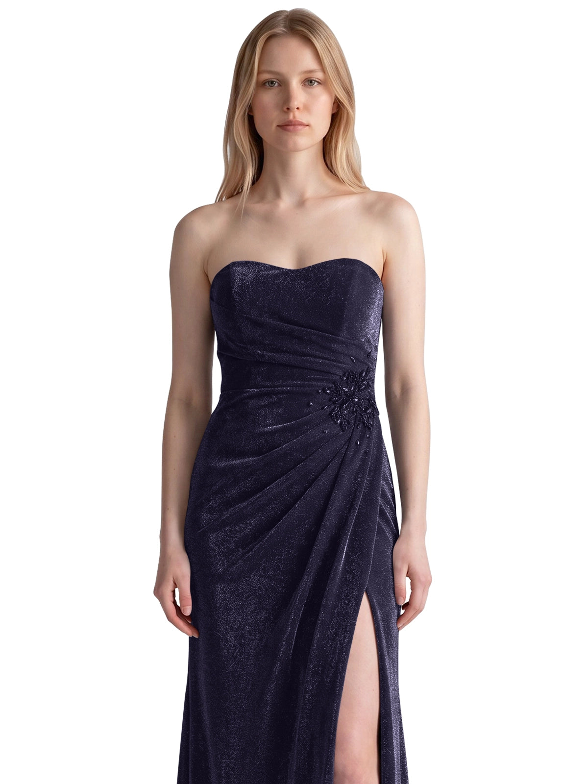 Velvet Prom Dress with Beaded Applique 