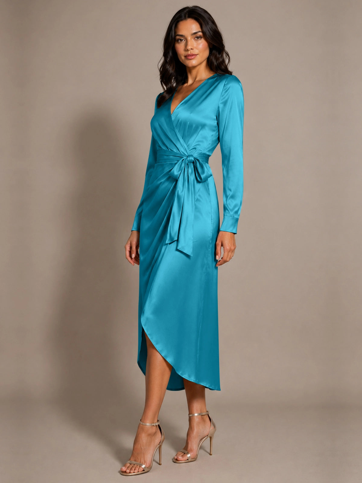 Silk-like Mother of the Bride Dress with Self-Tie Sash 