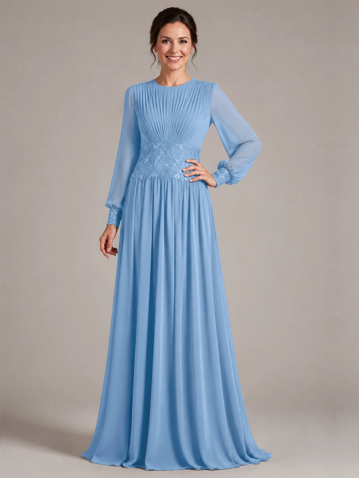 Chiffon Mother of the Bride Dress with Jewel Neckline 