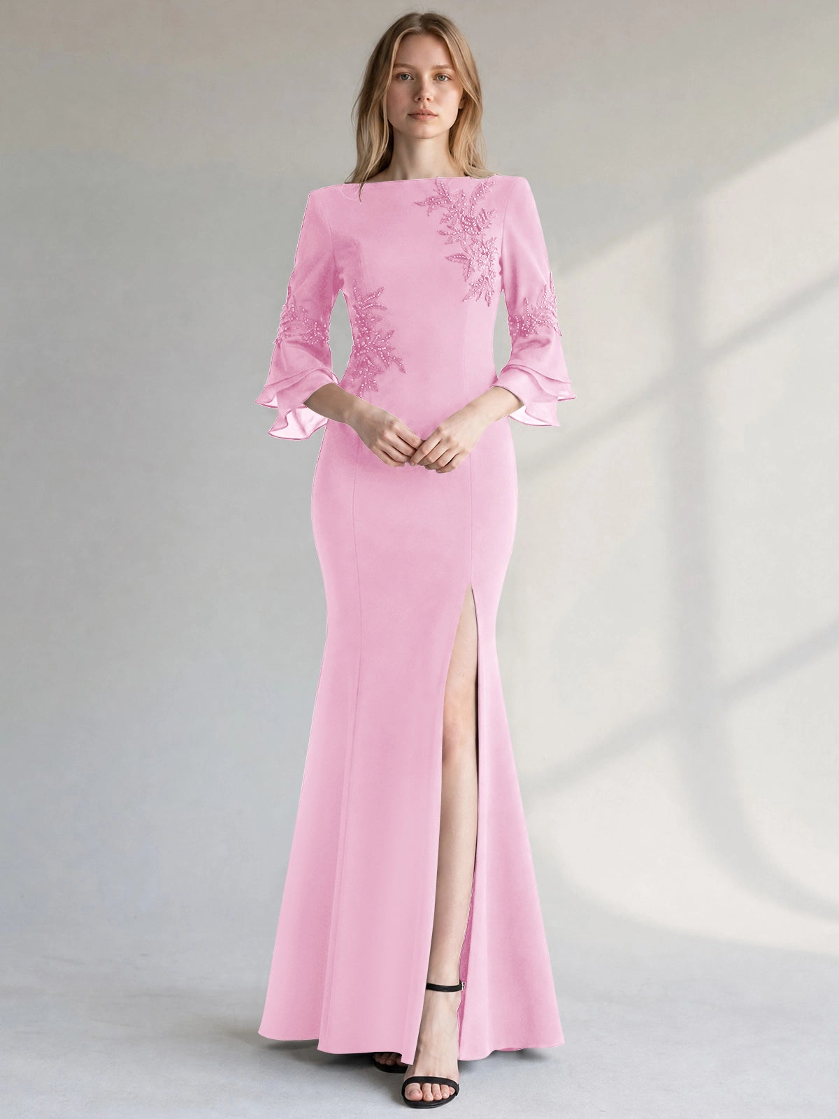 Chiffon Mother of the Bride Dress with 3/4 Sleeves