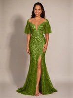 Mermaid Mother of the Bride Dress with V-neck 
