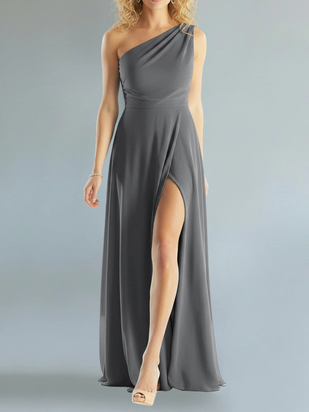 One-Shoulder Bridesmaid Dress with Slit