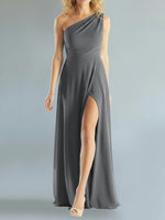 One-Shoulder Bridesmaid Dress with Slit