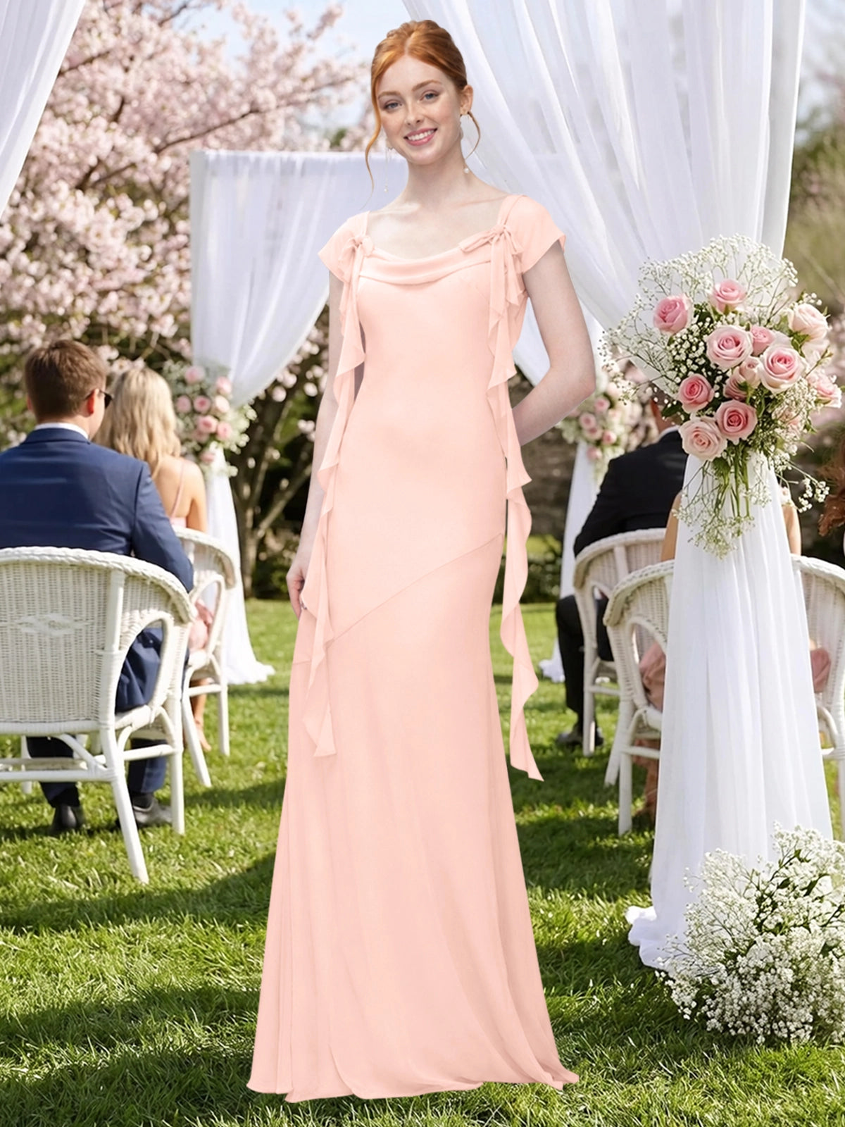 Flowy Ruffle Sheath Bridesmaid Dress 