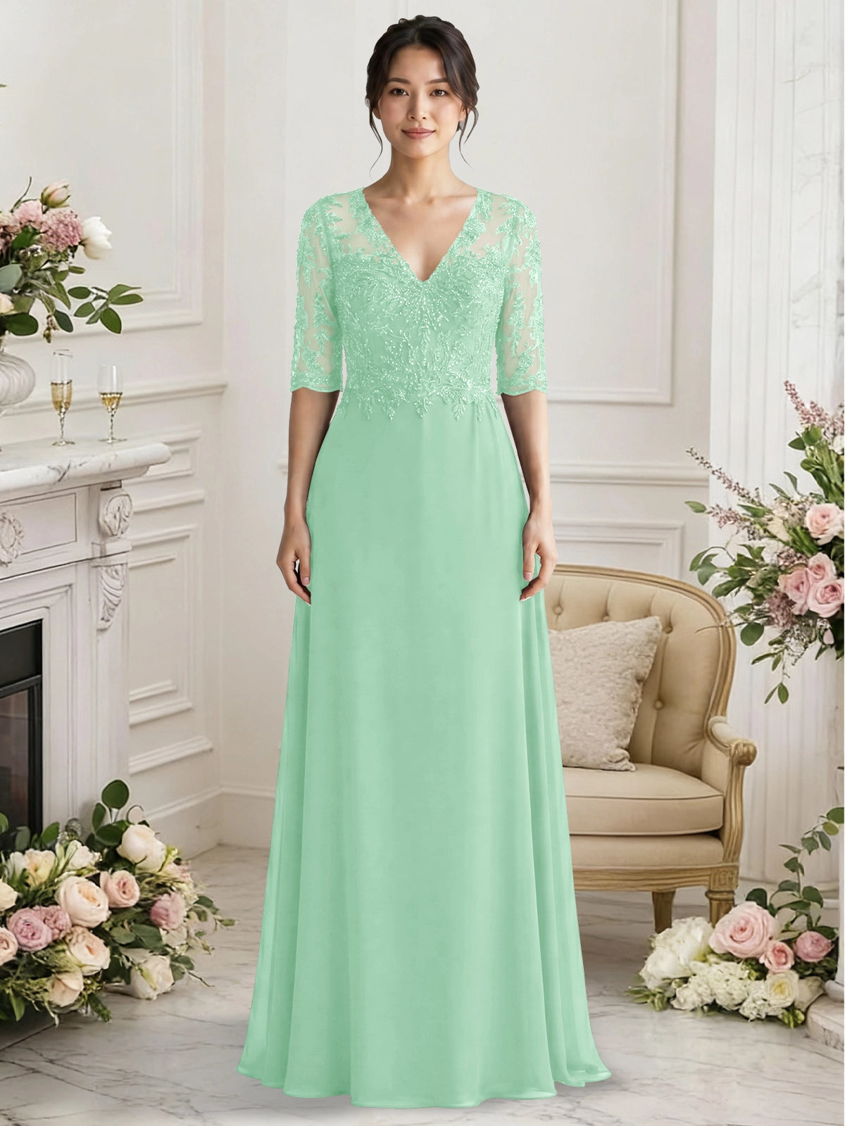Lace Mother of the Bride Dress with Half Sleeves