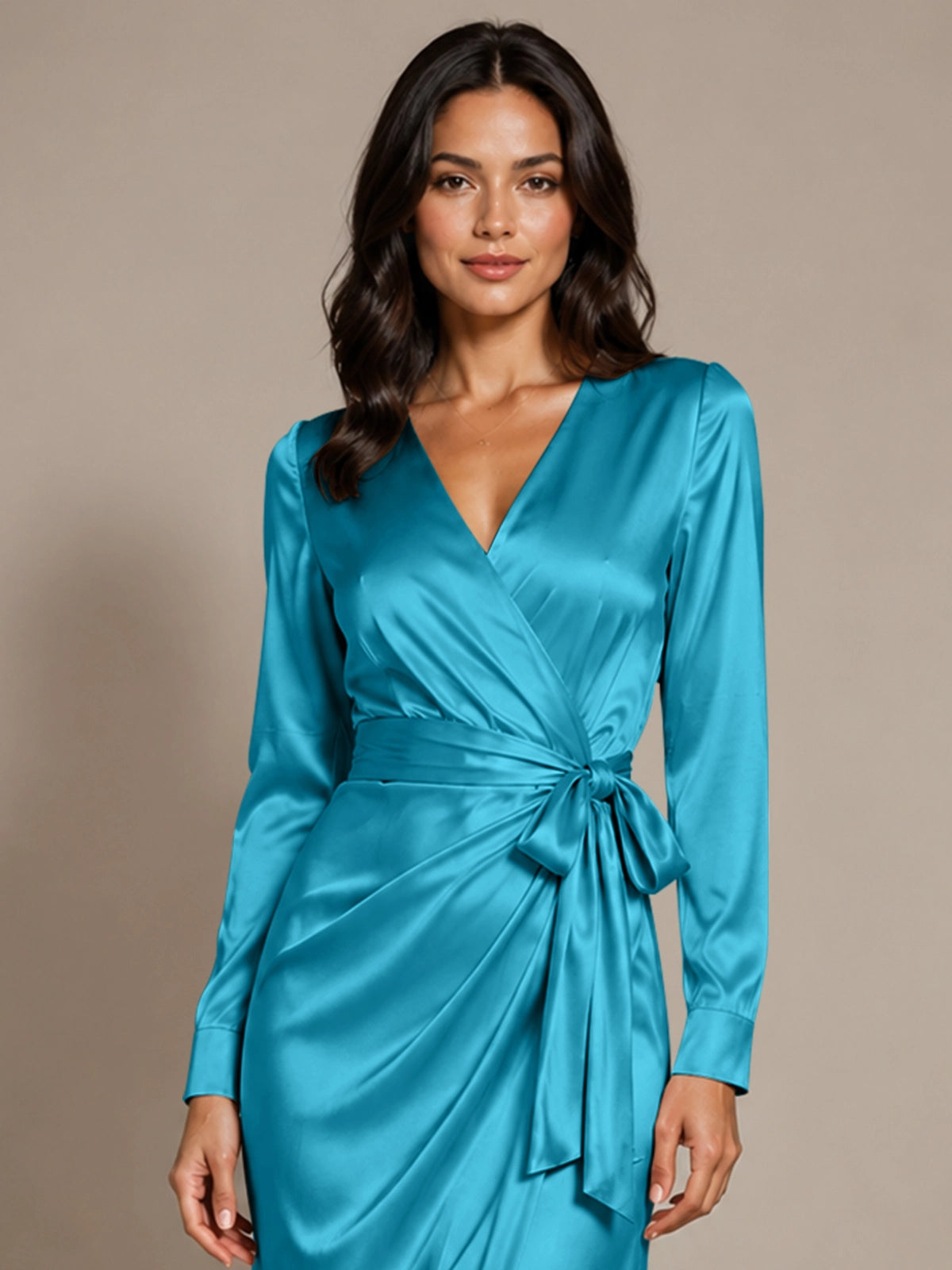 Silk-like Mother of the Bride Dress with Self-Tie Sash 