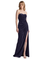 Velvet Prom Dress with Beaded Applique 