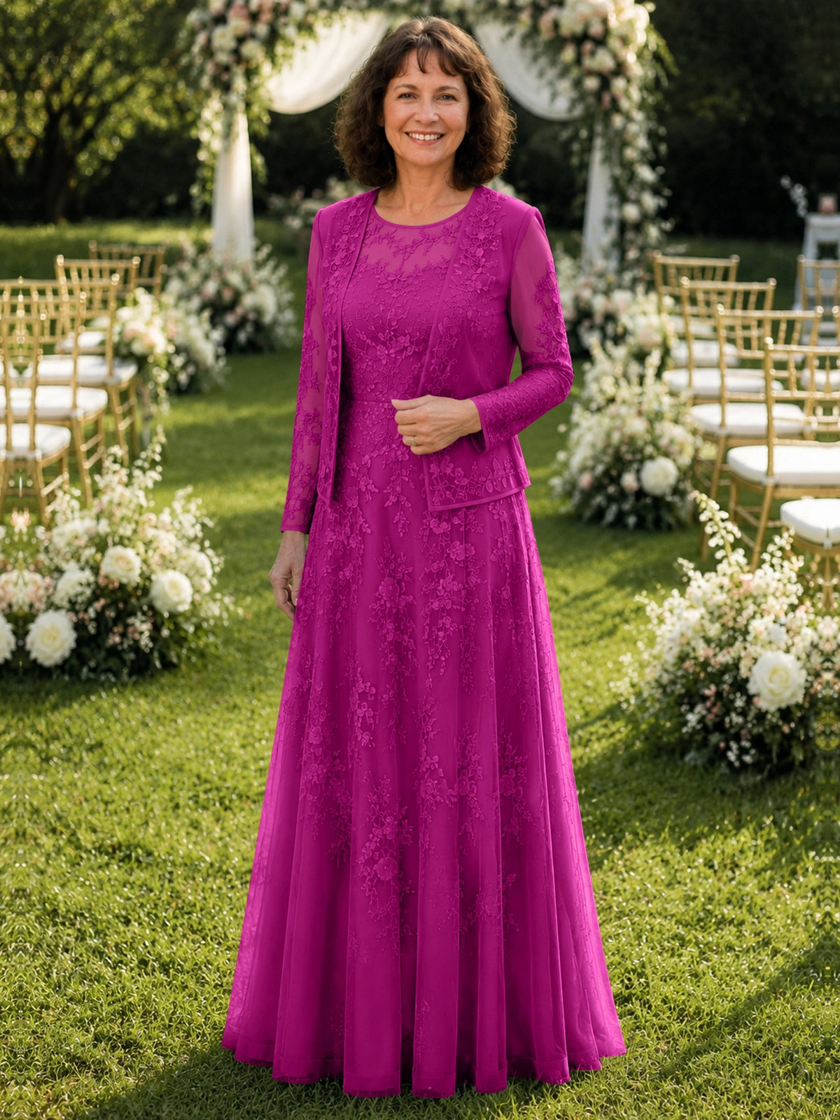 A-line Mother of the Bride Dress with Lace 