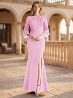 Chiffon Mother of the Bride Dress with 3/4 Sleeves