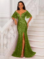 Mermaid Mother of the Bride Dress with V-neck 