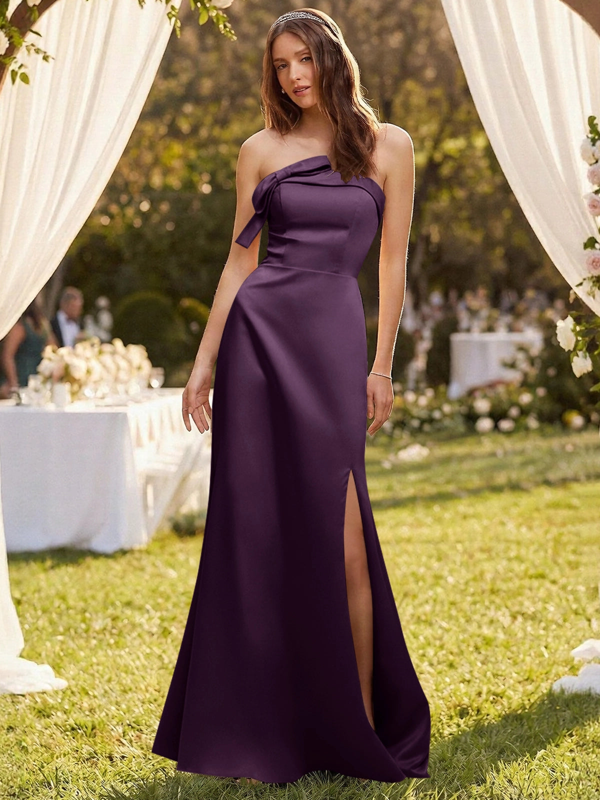 Satin Bow Accent Bridesmaid Dress 