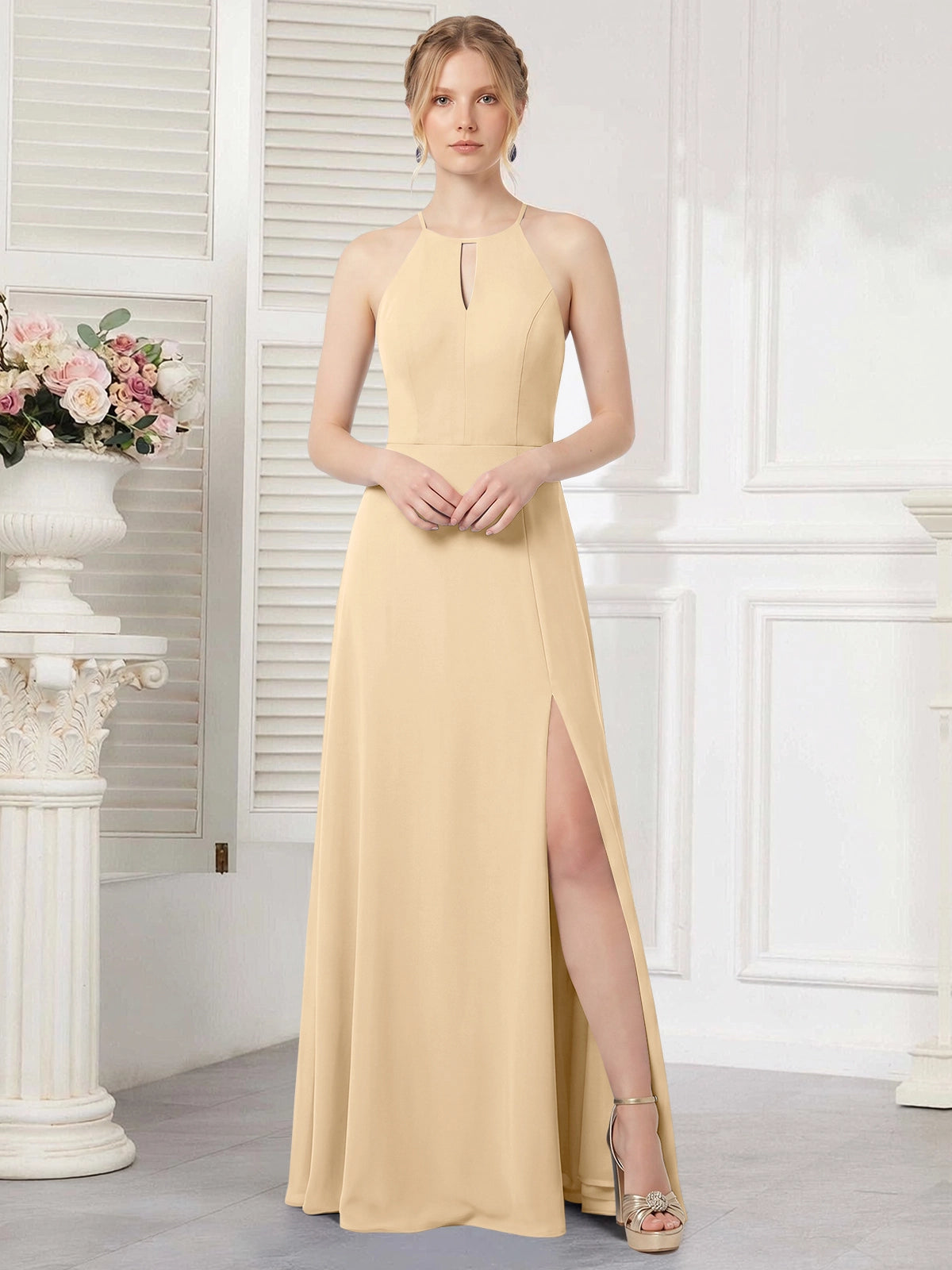 Chiffon Bridesmaid Dress with Halter 