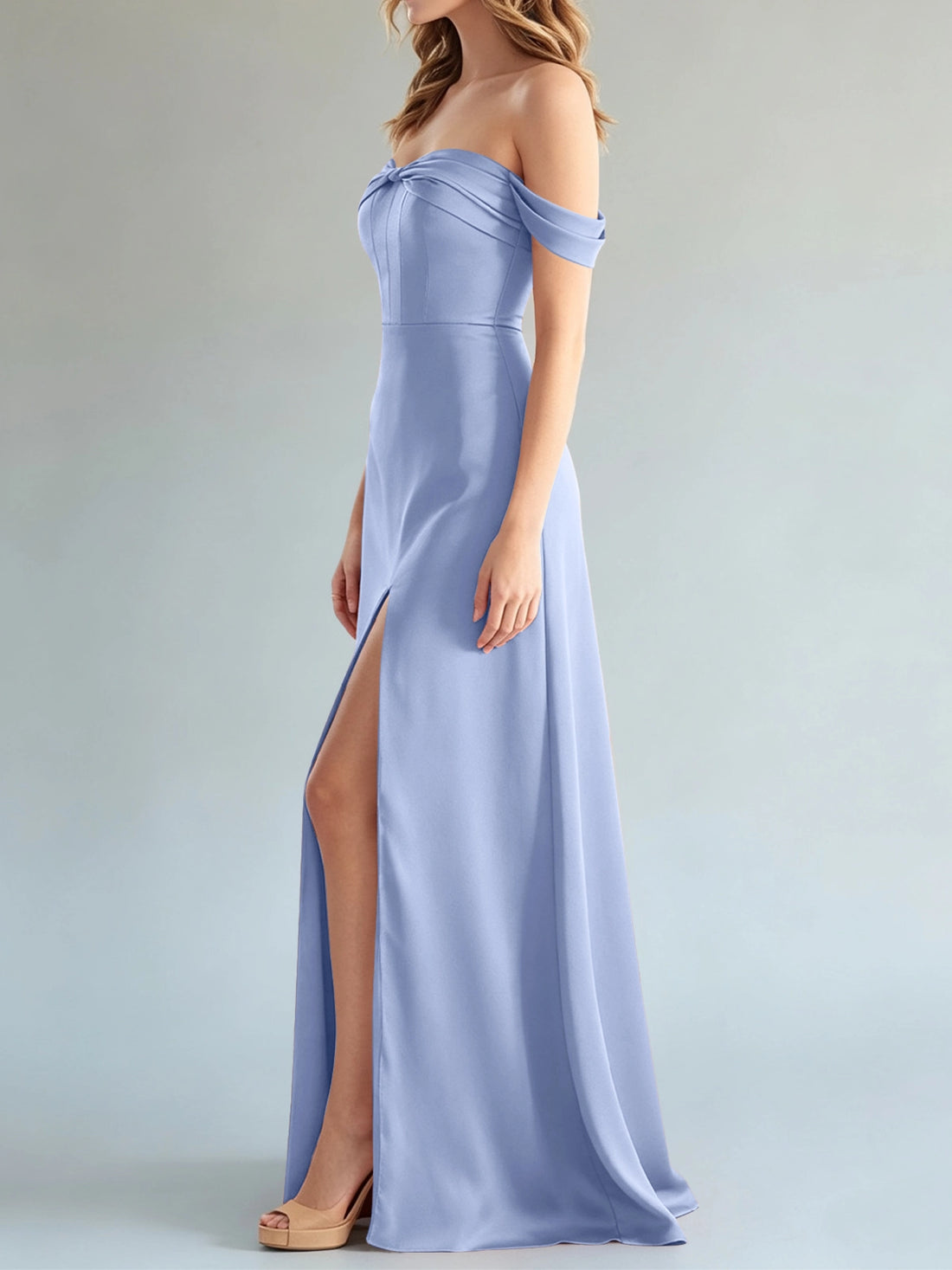 Off-the-Shoulder Slit Bridesmaid Dress 
