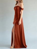 Off-the-Shoulder Slit Bridesmaid Dress 