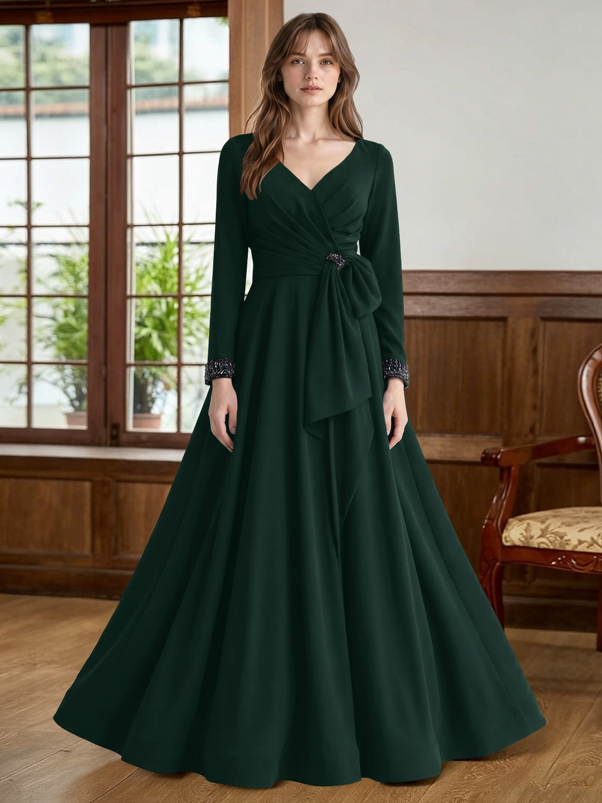 Stretch Satin Mother of the Bride Dress with Crystal