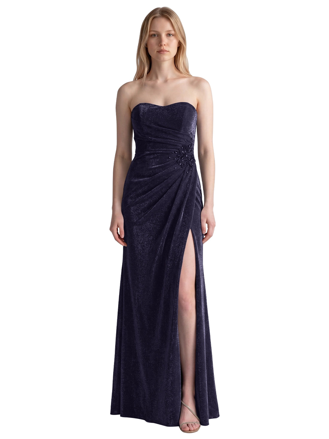Velvet Prom Dress with Beaded Applique 