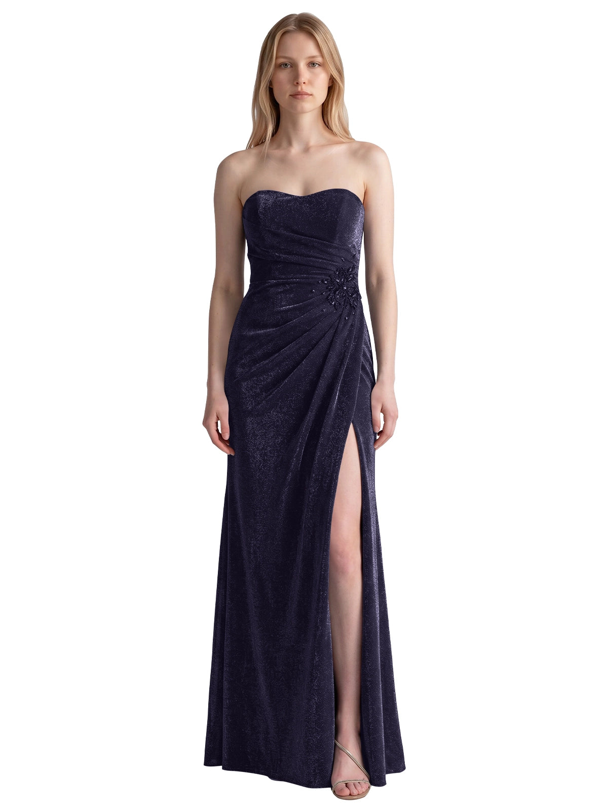 Velvet Prom Dress with Beaded Applique 