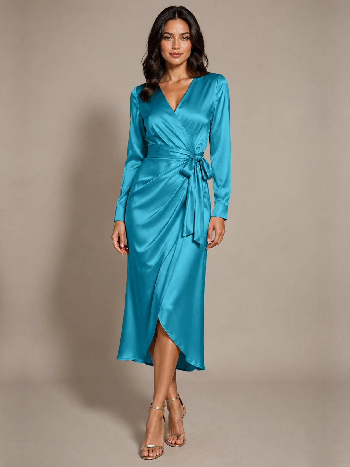Silk-like Mother of the Bride Dress with Self-Tie Sash 
