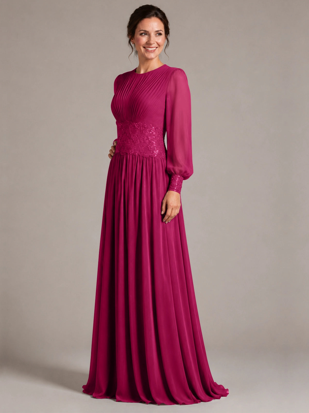 Chiffon Mother of the Bride Dress with Jewel Neckline 