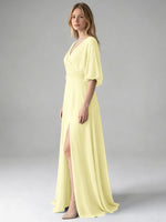 V-neck Slit Ruched Mother Dress 