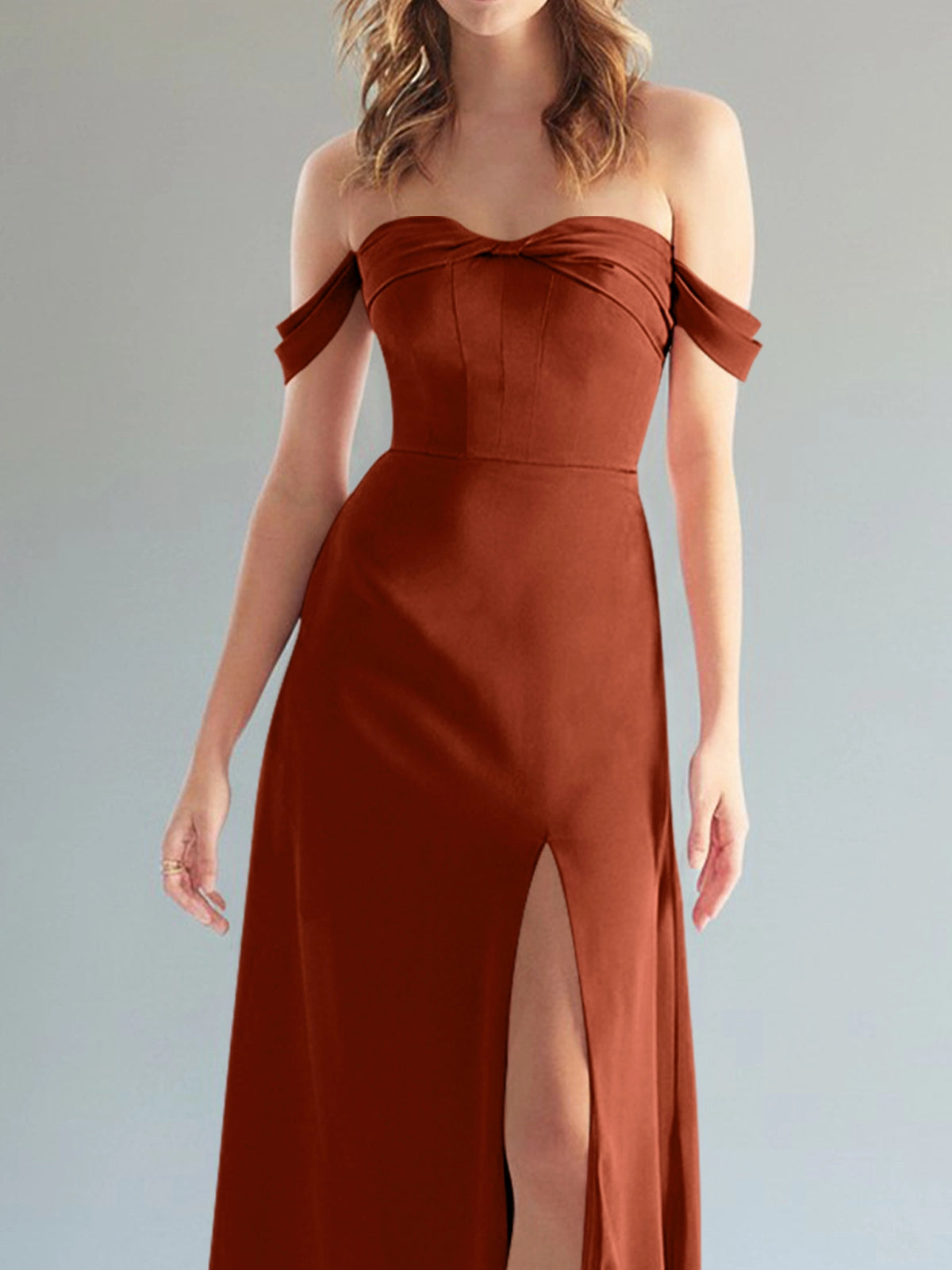 Off-the-Shoulder Slit Bridesmaid Dress 